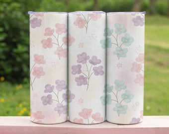 Zarte Pastell Blumen Becher, Minimal Frühling Blumen Tasse, niedliche Weiche Farbe Skinny Becher 20 Unzen, Muttertag Geschenkidee