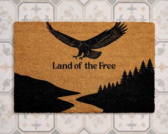 Felpudo "Tierra de la Libertad", felpudo de bienvenida con águila patriótica, alfombra para puerta principal americana, felpudo de entrada con decoración de EE. UU., felpudo para cabaña exterior