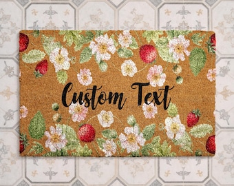 Felpudo personalizado de fresas, felpudo de bienvenida personalizado, felpudo de jardín rústico, decoración de porche de primavera/verano, regalo para el hogar con motivos de bayas