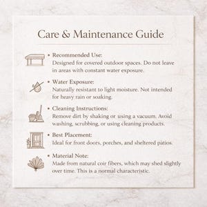 a care and maintenance guide with recommendations for the use of certain materials and cleaning instructions.