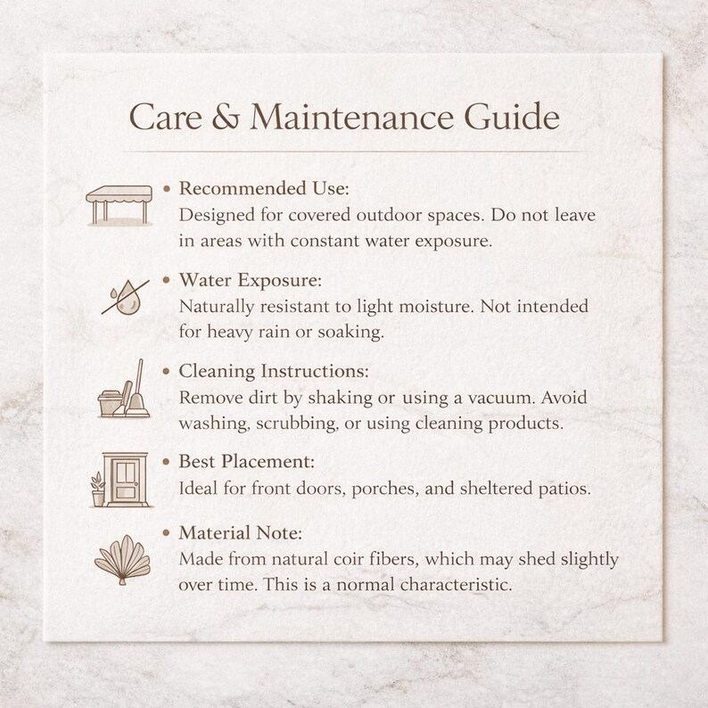 a care and maintenance guide with recommendations for the use of certain materials and cleaning instructions.