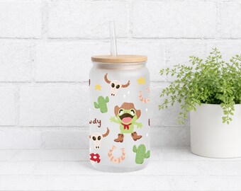 Vaso de cristal con diseño de rana vaquera, vaso estilo western "Howdy Frog", vaso para café helado de 473 ml, regalo divertido para vaqueras, vajilla con estética western.