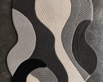 Luxe abstract vloerkleed, golvend tapijt in aardetinten, zacht handgemaakt getuft kleed voor slaapkamer- en woonkamerinrichting