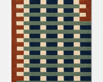 Luxury Blue & Green Geometric Rug for Living Room
