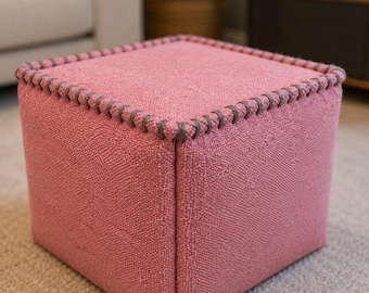 Boho Tufted Pouf Ottoman | Handmade Cotton Floor Pouf | Neutral Home Decor