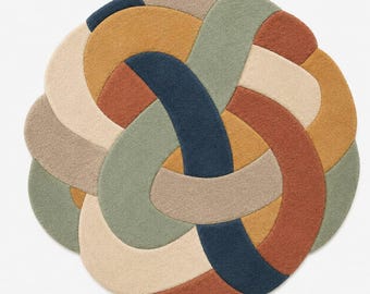 Modern Abstract Knot Tufted Rug, Boho Round Area Carpet, Scandinavian Geometric Plush Floor Rug for Living Room Bedroom decor