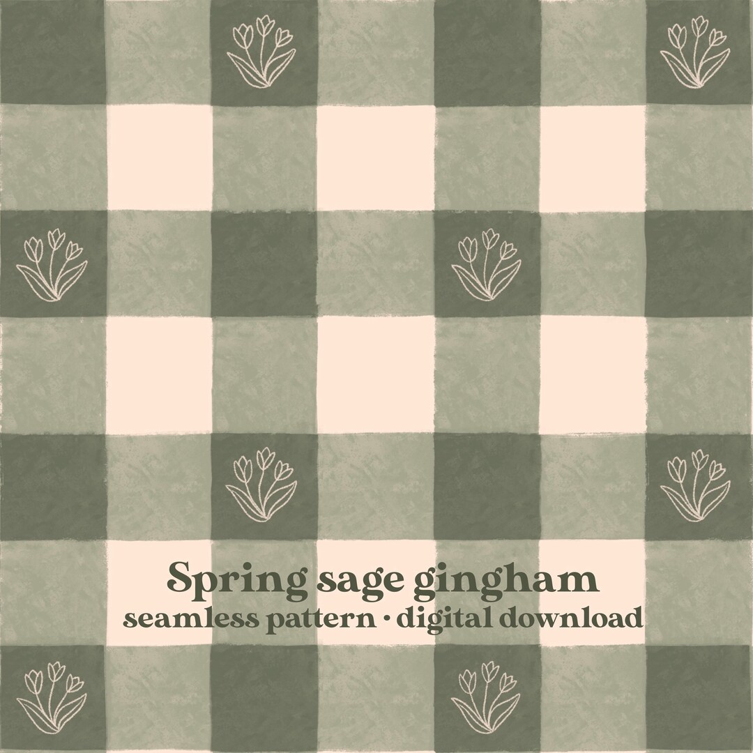 Spring Sage Gingham — Seamless Tulip Pattern in Sage & Cream | Digital ...