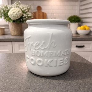 Pot à biscuits blanc - Jarre - Fresh Homemade Cookies en céramique - décor cuisine farmhouse