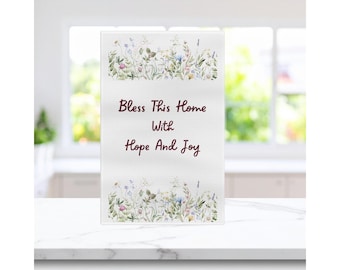 Christelijke theedoek met bloemen | Zegen dit keukendecor