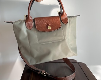 Vintage Pebble Grey Polyamide Canvas Mini Tote Bag – Leather Trim Top Handle