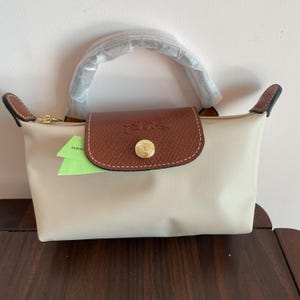 Vintage Bag Mini Pouch with Handle - Paper/Beige Nylon & Brown Leather