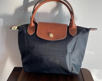 Vintage Black Polyamide Canvas Mini Tote Bag – Leather Handles, Gold-Tone Hardware