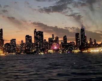 Zestaw fotografii panoramy Chicago – obraz ścienny Dusk Cityscape (do pobrania w wersji cyfrowej)