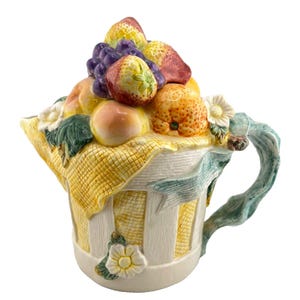 Up Design Otagiri Majolica Fruit Basket Ceramic Tea Pot Farmhouse Cottage Granny