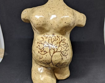 Speckled Cream Belly Sculpture with Tree of Life Carving - Ready to Ship