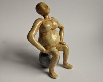 Woman in Labor Figurine - Birth Ball - Ready to Ship