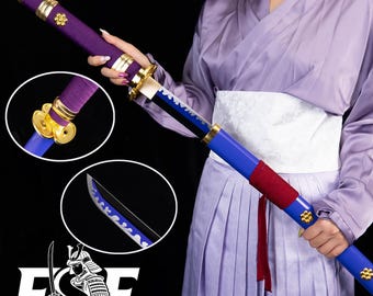 Real Anime Cosplay One Piece Yamato Katana Sword, Purple Nichirin Katana Sword