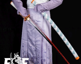 Handmade Rengoku's Flame Nichirin Sword, with Red Flame Detail & Scabbard,Anime Katana with Faux