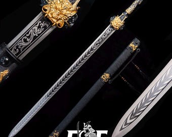 Handcrafted Dragon Katana - 1060 Carbon Steel, Gold Dragon Tsuba & Engraved Blade, Decorative Collectible