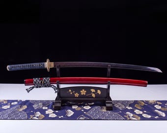 Handicraft collection High Carbon Steel Japanese Samurai Katana Sword, Full Tang red case, Gift for Him, Fantasy Sword