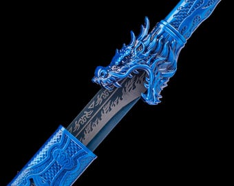 Handmade Blue Dragon Katana, Full Tang 1060 High Carbon Steel, Gift For Him