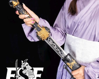 Handmade Golden Dragon Katana, Handmade Full Tang, 1060 High Carbon Steel, Japanese Samurai Katana Sword