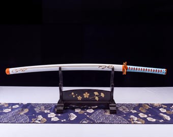 Demon Slayer Katana, Kimetsu no Yaiba Shinobu Kocho Nichirin Sword, Anime Cosplay Prop, 1045 Carbon Steel, Decorative Replica