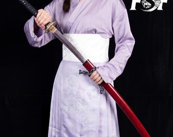 Handmade Red Pattern Full Tang Katana, Damascus steel, calcined bronze fittings, Unique gift for him