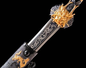 Handmade Black Dragon Katana, Full Tang High Carbon Steel, Perfect for Martial Arts, Collection & Display