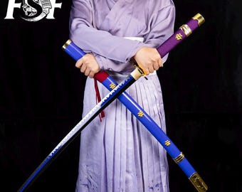 Blue Blade Enma Inspired Katana – Anime Style Decorative Sword, Handmade 1045 Carbon Steel Collectible