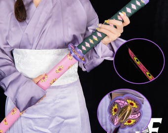 Hand Crafted Pink Katana, Full Tang 1060 High Carbon Steel, Cosplay Prop, Anime replicas