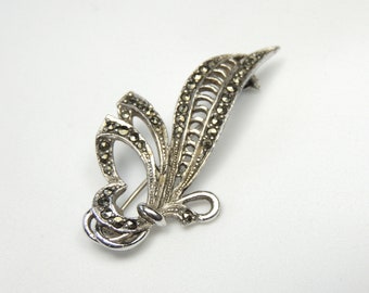 Vintage Marcasite  Brooch, Stylised Leaf Brooch