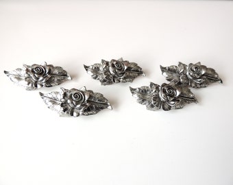 Silver Plated Place Card Holders, 5 Rose Design Place Markers