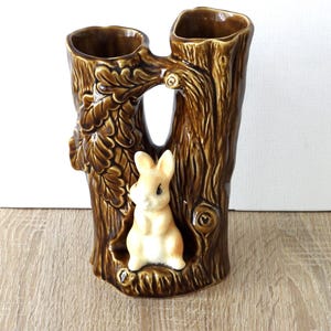 Ceramic Tree Trunk Vase, Tree Trunk with Bunny, Sylvac Vase