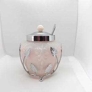 Bagley Frosted Pink Glass, Jam Pot, Glass Sugar Bowl,