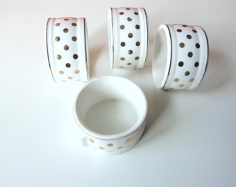 Napkin Rings, Gold Spot on White, Set of 4 China Serviette Rings