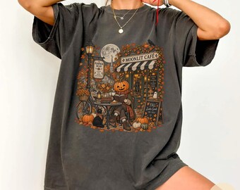 Pumpkin Head Halloween Shirt, Bookish Fall Coffee Tee, Vintage Autumn Cafe Shirt, Spooky Season Comfort Colors T-Shirt