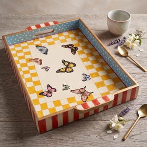 Butterfly Painted Rectangular Serving Tray – Decorative Tea & Butler Tray