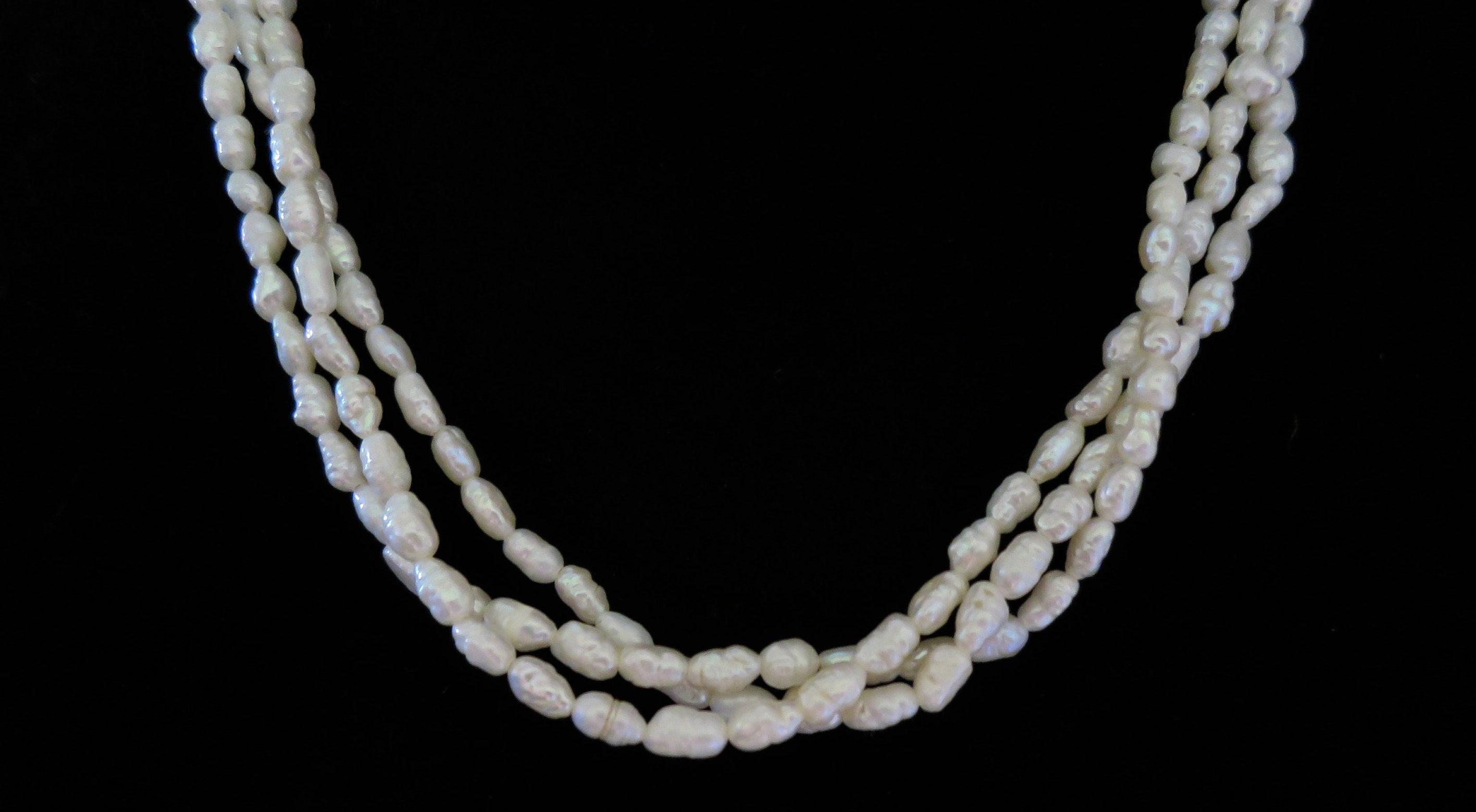 14K 淡水パール　3連ネックレス　ヴィンテージ ボリュームたっぷりバロックが個性的、淡水バロックパール三連