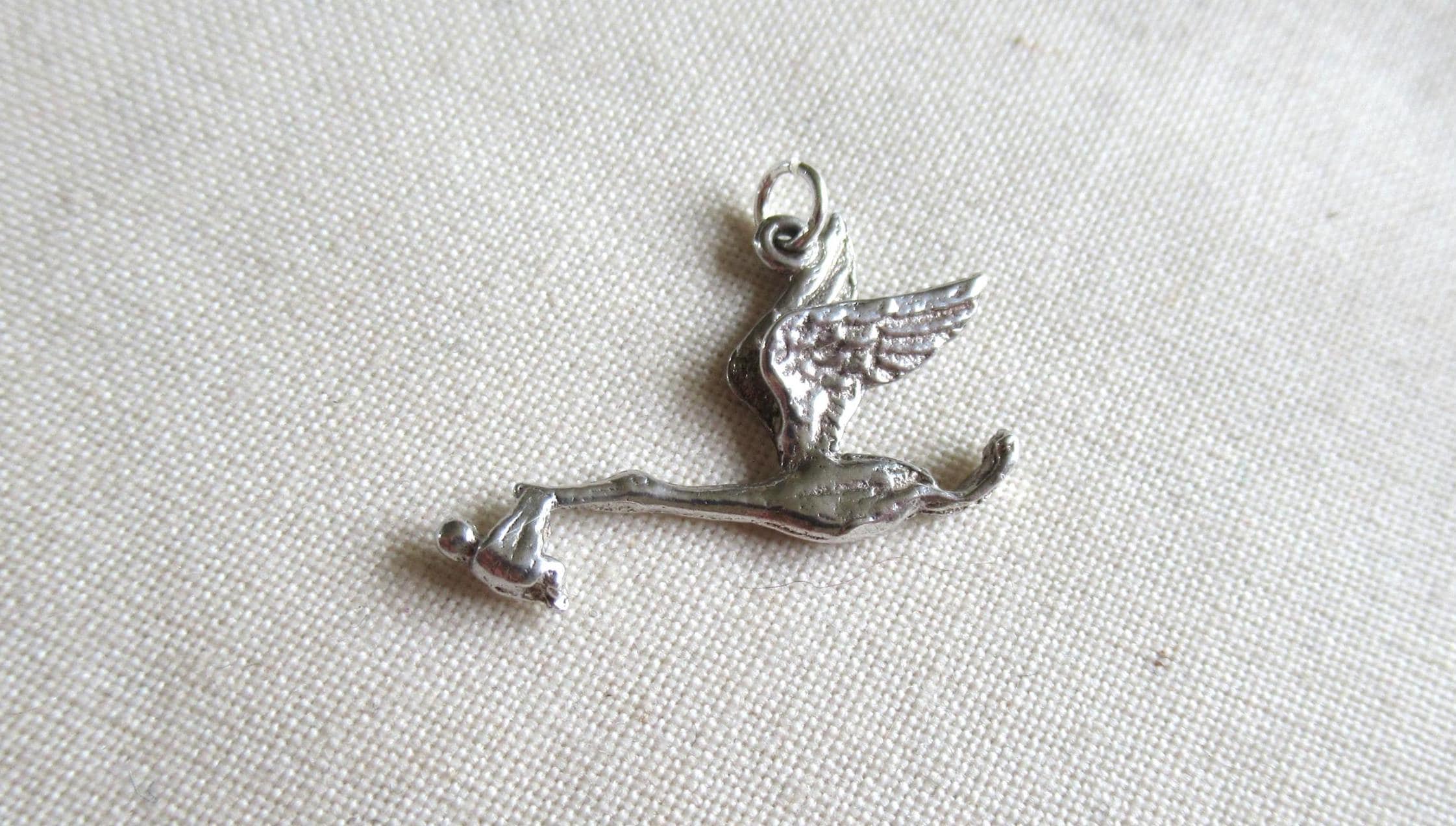 Charme (breloque) Vintage En Argent Sterling 925 - Figurine De Cigogne - Poids 2.0g