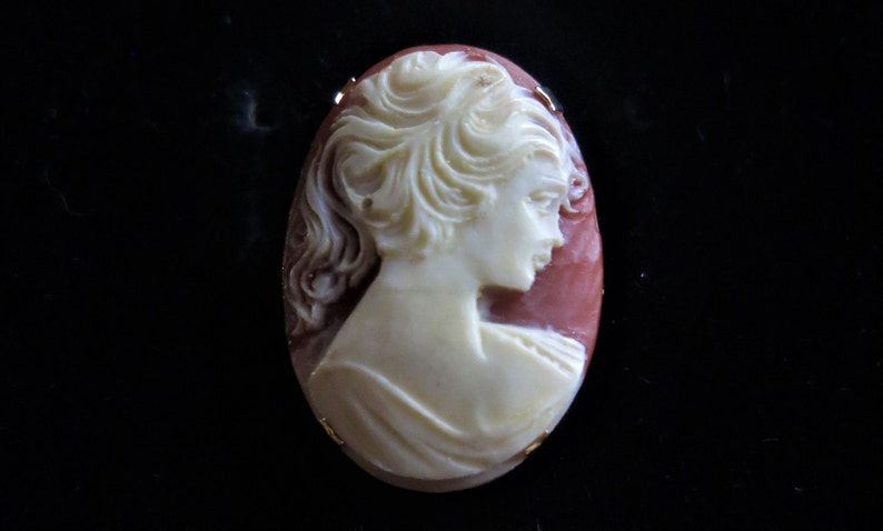 7067 Vintage 70/'s acrylic cameo brooch pin pink and cream gold tone