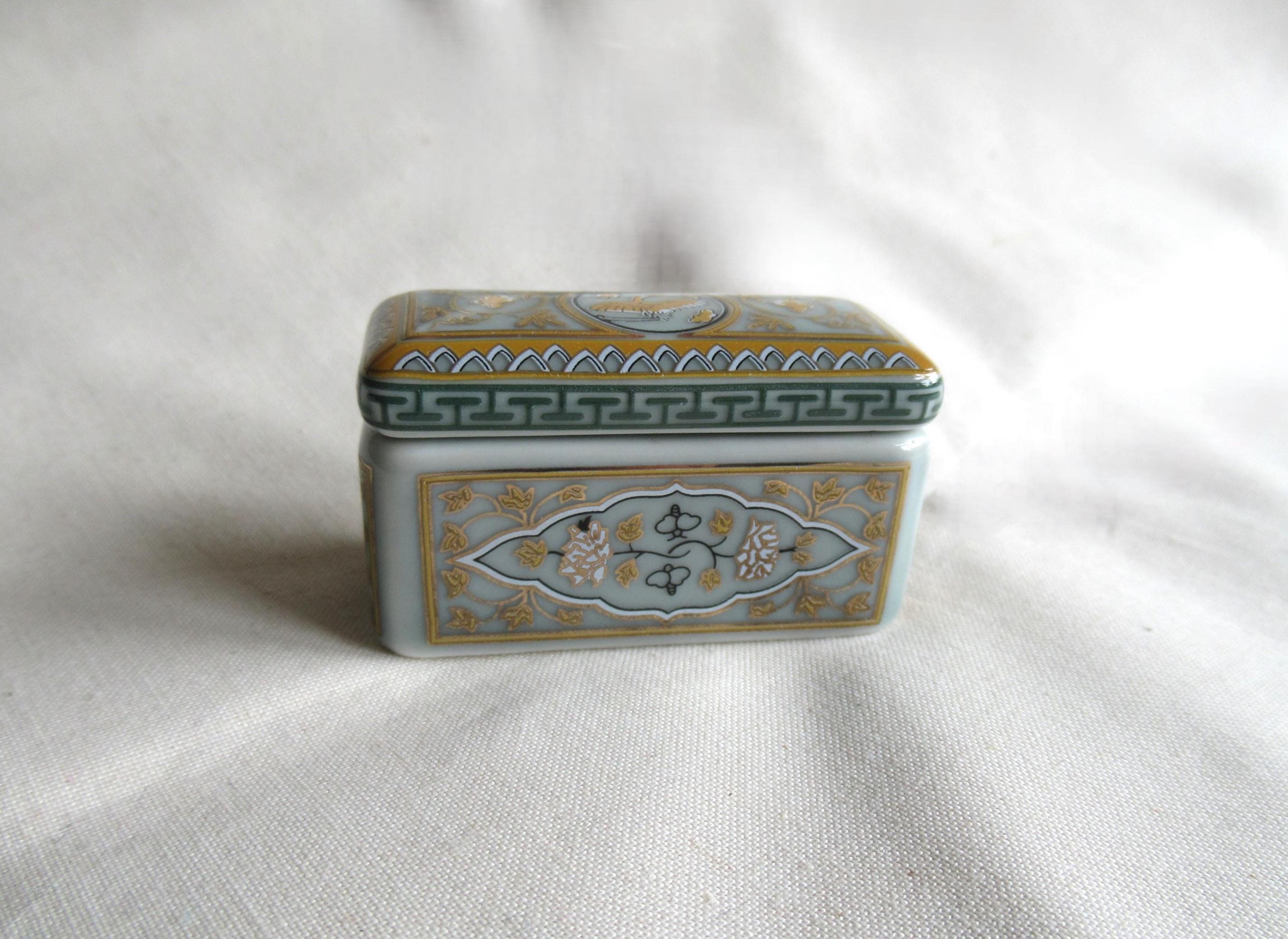 フランス　ライティング　トールペイントのボックス　ブロカント [h028] Vintage 90's Del Prado Fine Porcelain Lidded Pill Box Trinket Box