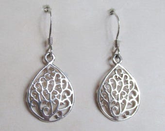 Vintage 90's Sterling Silver Triple Heart Drop Dangle Earrings