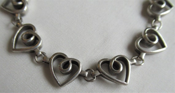Vintage 90's sterling silver linked hearts chain … - image 3