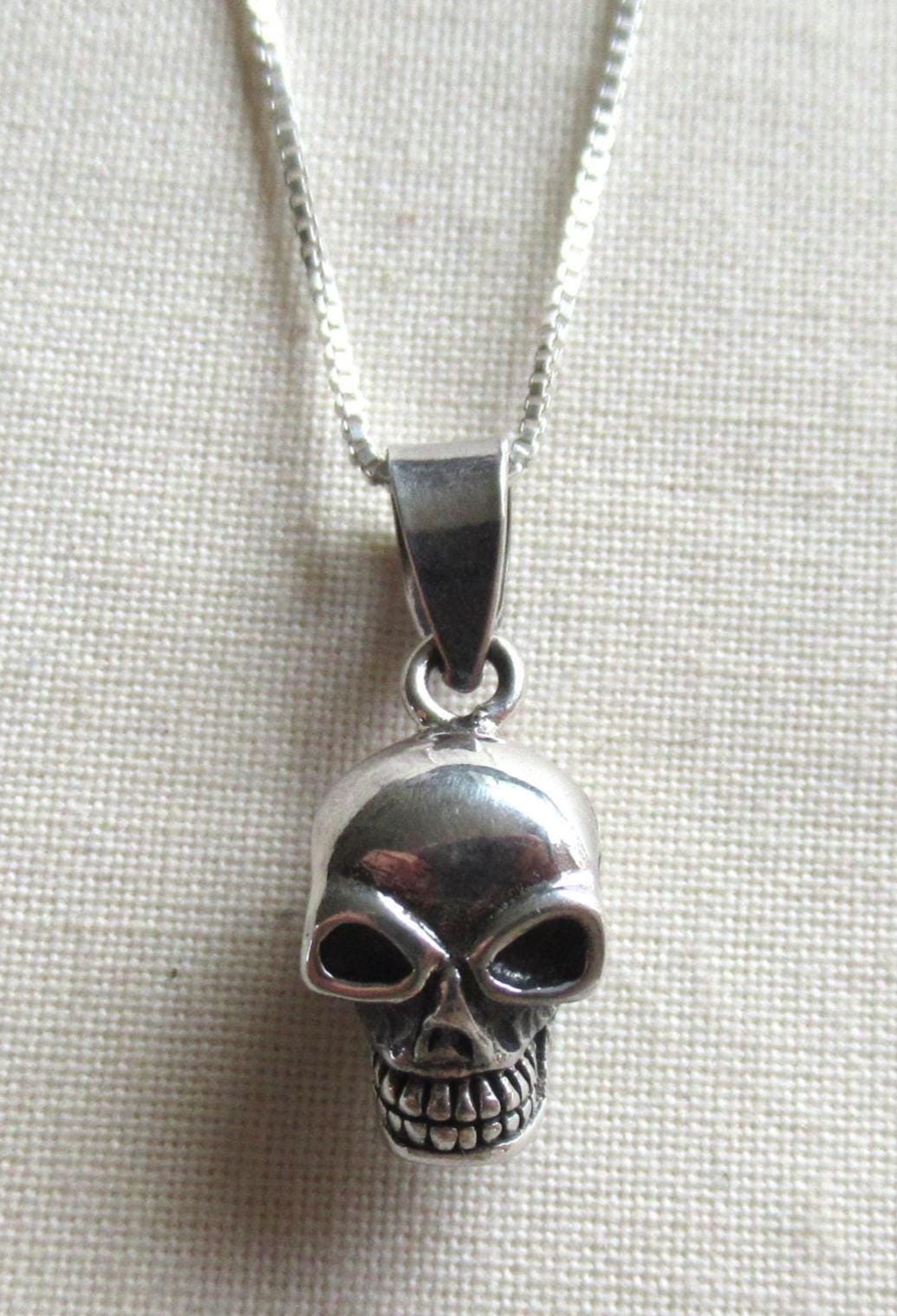 Vintage 90's Sterling Silver Skull Pendant Necklace Chain 16 Vintage 90's Sterling Silver Skull Pendant Necklace Chain 16