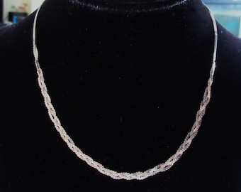 Collar de cadena serpentina tejida de plata de ley de 16" vintage de los años 70 925 3,34 g (25974)