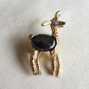 Vintage 60's deer shaped brooch pin set with glass stones gold tone (28050)