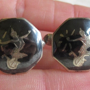 Boutons De Manchette En Argent Sterling 'Lady Dancer' Avec Décor Niellé - Fabriqué Au Siam