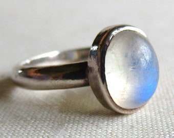 Vintage 90's sterling silver moonstone cabochon ring gemstone size L (UK) ring size 6 (US) blue flash 925 (25248)