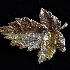 Vintage 50&#39;s sterling silver gilt leaf brooch signed Flora Danica Eggert Denmark 925 (16250)